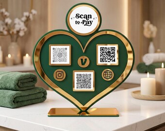 Personalized Heart Acrylic QR Code Sign | Custom Business Payment & Social Media QR Display | T2