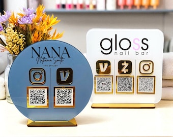 Multi QR code Business Social Media Sign, Business Leave a Review, Payment Method