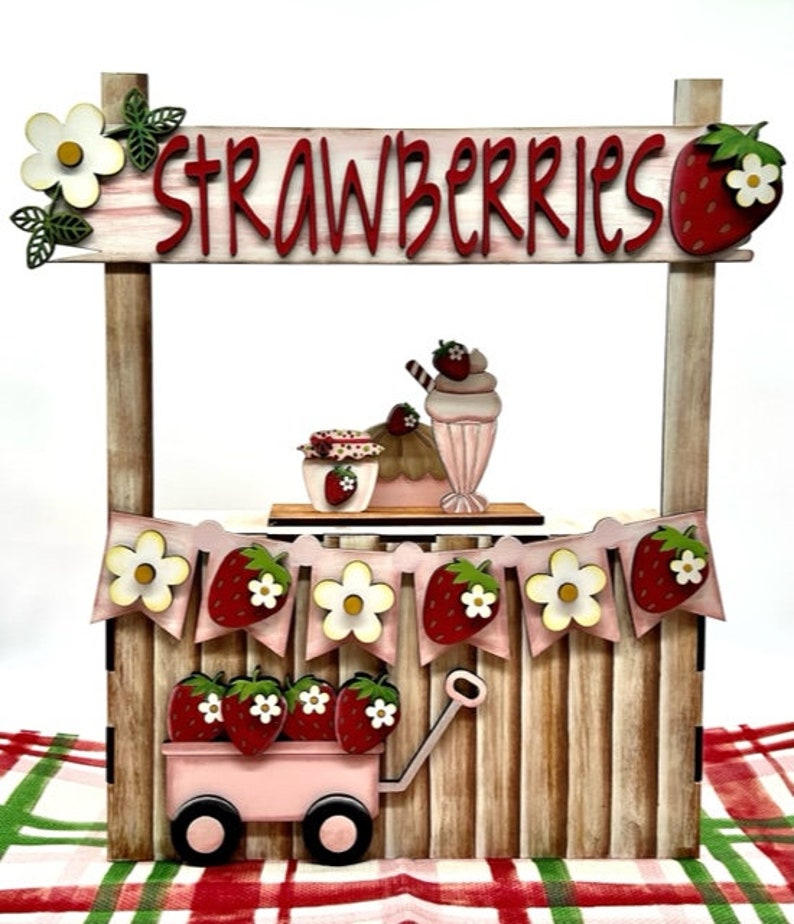 Strawberry Picking Market Stand Interchangeable SVG laser file Wood Digital Cutting Glowforge image 3