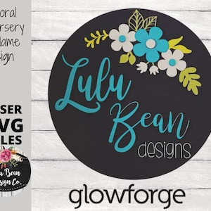 Floral Nursery Round Name Sign SVG Laser Glowforge Digital Cut File Wood template door hanger