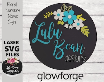 Floral Nursery Round Name Sign SVG Laser Glowforge Digital Cut File Wood template door hanger