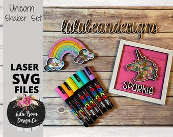 Unicorn Rainbow Shaker Set Frame Shiplap Kit Wood Glowforge File Sign Digital Cut File Laser Cutting svg