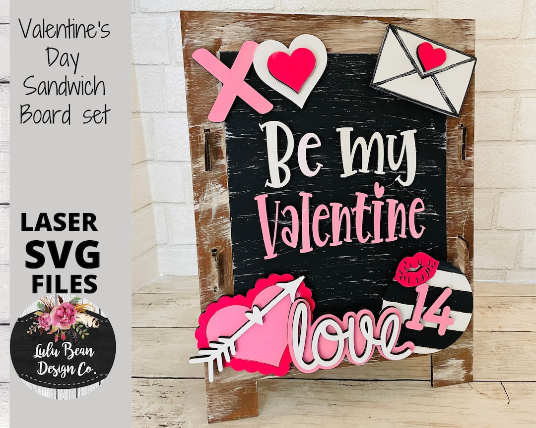 Valentine's Day Interchangeable Chalkboard Sandwich Board Set SVG