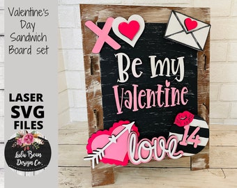 Valentijnsdag verwisselbaar schoolbord sandwichbord set SVG-bestand Valentijn digitaal snijbestand laserhoutsnijden sjabloon