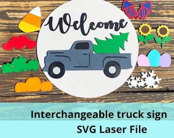 Interchangeable Vintage Truck Attachments Digital Cut File Laser Wood Cutting svg pdf jpg dxf door hanger template