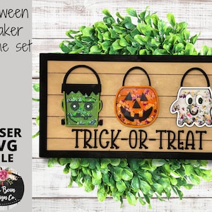 Halloween Candy Bucket SVG Shaker Zeichen Holz Glowforge Laser Cut Datei Zeichen Digitales Schneiden