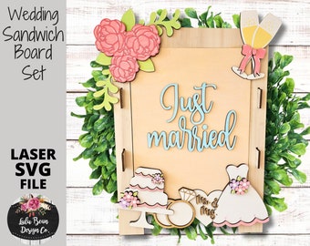 Wedding Cake Ring Dress Floral Interchangeable Chalkboard Sandwich Board Set SVG file Digital Cut File Laser Wood Cutting template