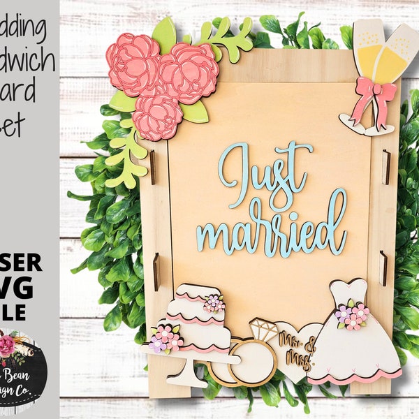 Wedding Cake Ring Dress Floral Interchangeable Chalkboard Sandwich Board Set SVG file Digital Cut File Laser Wood Cutting template