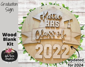 Personalized Graduation Name School Year Round Sign Cutout Shapes, Door Hanger Unfinished Wood Laser Cut, DIY, Many Size Options, Blank
