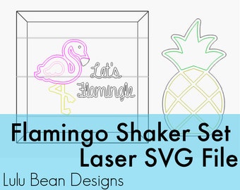 Flamingo Pineapple Shaker Set Frame Shiplap Kit Wood Glowforge File Sign Digital Cut File Laser Cutting svg