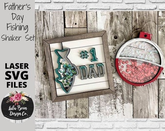 Father's Day Fishing Shaker Frame Set Sign SVG File Digital Laser Wood Glowforge template