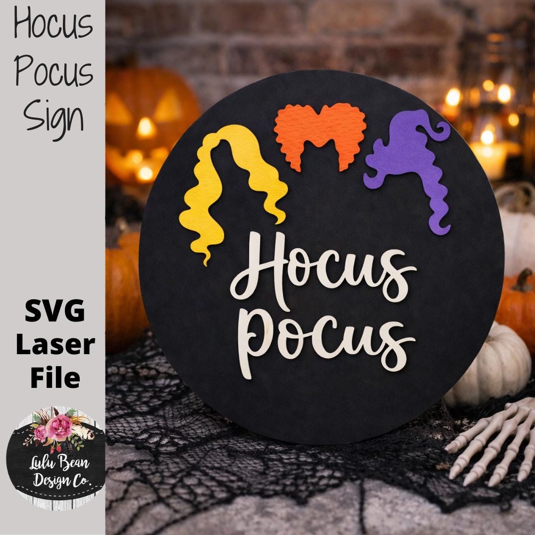 Hocus Pocus Round Hair Door Hanger SVG Laser File Digital Cut File Wood ...