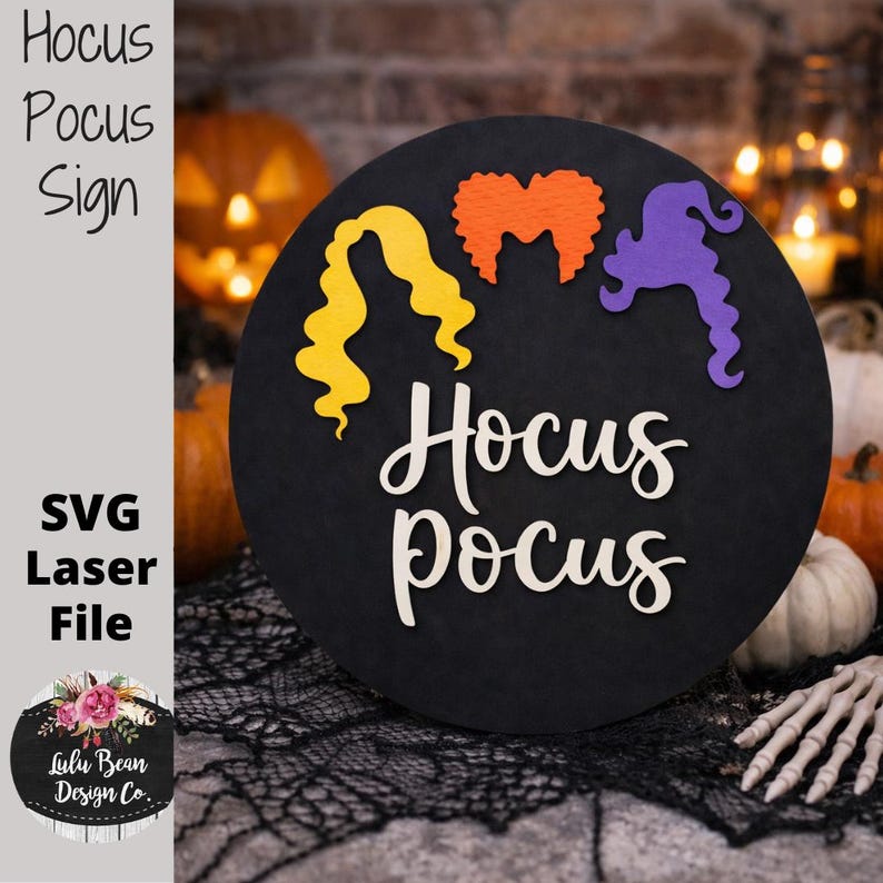 Hocus Pocus Round Hair Door Hanger SVG Laser File Digital Cut File Wood ...