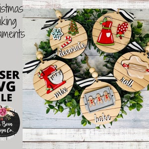 Conjunto de enfeites de Natal para assar 5 SVG File mixer cookies avental gingerbread iced Laser personalizado Digital Glowforge