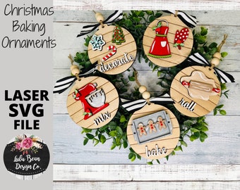 Christmas Baking Ornament Set of 5 SVG File mixer cookies apron gingerbread iced Personalized laser Digital Glowforge