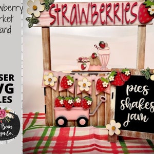 Strawberry Picking Market Stand Interchangeable SVG laser file Wood Digital Cutting Glowforge image 1