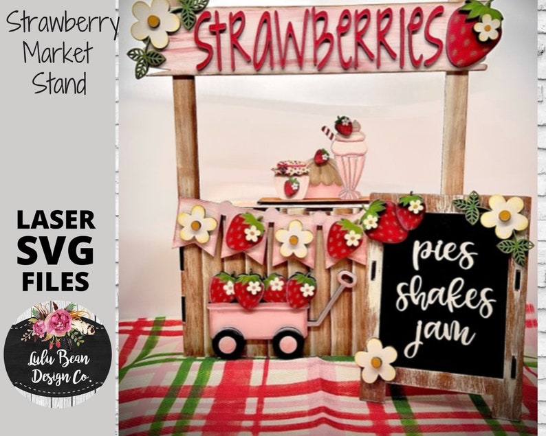 Strawberry Picking Market Stand Interchangeable SVG laser file Wood Digital Cutting Glowforge image 1