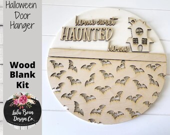 Halloween Haunted House Round Sign Cutout Shapes, Door Hanger Unfinished Wood Laser Cut, DIY, Many Size Options, Blank