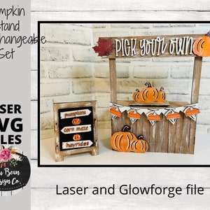 Pflücken Sie Ihre eigenen Kürbisse Aufnäher Marktstand austauschbare SVG-Datei Laser Holz Digital schneiden Glowforge