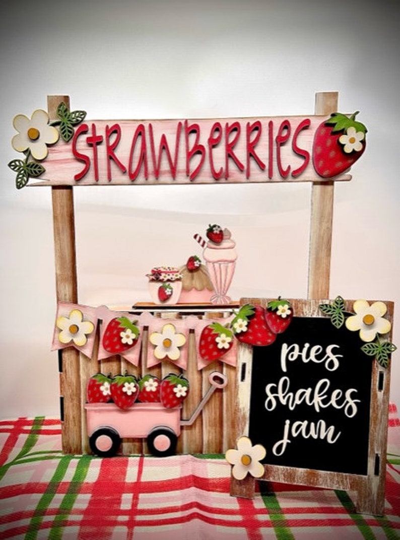 Strawberry Picking Market Stand Interchangeable SVG laser file Wood Digital Cutting Glowforge image 2
