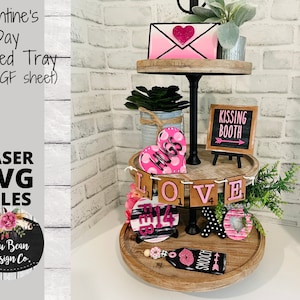 Valentine&#39;s Day One Sheet Wonder Tiered Tray SVG Kit Wood Glowforge File Sign Digital Cut File Laser Cutting