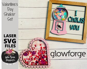 Valentines Day Gumball Machine Heart Shaker Set Frame Shiplap Kit Wood Glowforge File Sign Digital Cut Laser Cutting SVG
