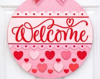 Buy Welcome Valentines Day Door Hanger Shiplap Split Option Round