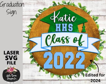 Graduation Personalized Class of Year School Name Sign Digital Cut File Laser Wood SVG cutting template door hanger