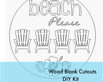 Beach Please Chairs Hibiscus Flower Round Sign Cutout Shapes, Unfinished Wood Laser Cut, DIY Craft Supply, Many Size Options, Blank