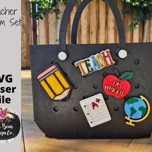 Ensemble de 5 breloques de sac de plage pour enseignant, fichier SVG interchangeable Fichier de découpe numérique Modèle de découpe de bois laser Glowforge
