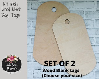 Set of 2 Blank Wood Dog Tags Cut-outs Military for Glowforge Laser Door Hanger Signs Craft DIY Paint Stain Shapes