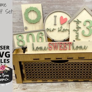 Home and Family Decor Shelf Sitter Set SVG Wood Glowforge Digital Cut File Laser Wood Cutting Interchangeable