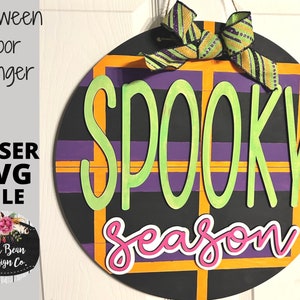 Spooky Season Halloween Plaid Door Hanger SVG laser file Digital Cut File Wood Cutting template