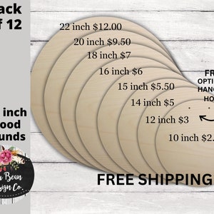 10 12 14 15 18 20 22 Inch 12-Pack Blank Wood Round Birch 1/4 Inch Circles for Glowforge Laser Door Hanger Signs Nursery Name hanging holes