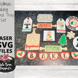 Christmas Cookie Baking Gingerbread Tiered Tray Kit Wood Banner Sign Shiplap Digital Cut File Laser Wood Cutting svg jpg