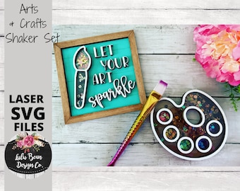 Art Palette Arts and Crafts Shaker Frame Set Sign SVG File Digital Laser Wood Glowforge template