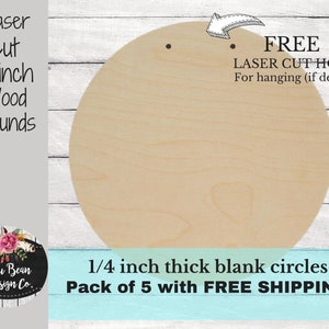 Set of 5 Blank Wood Round Circles 18 inch for Glowforge Laser Door Hanger Signs Nursery Name Sign Holes option free shipping
