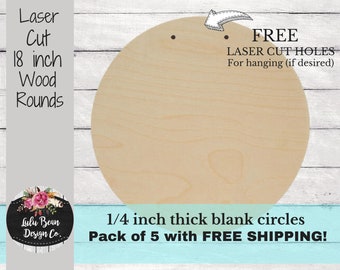 Set of 5 Blank Wood Round Circles 18 inch for Glowforge Laser Door Hanger Signs Nursery Name Sign Holes option free shipping