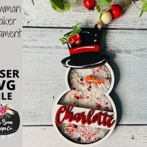 Snowman Shaker Christmas Ornament Personalized SVG laser file Wood Digital Cutting Glowforge