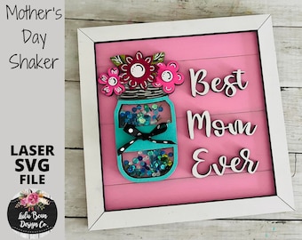 Mother's Day Shaker Frame Mason Jar Flowers Floral Mom SVG Wood Glowforge File Sign Digital Cut File Laser