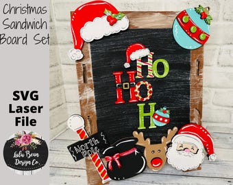 Kerst ho ho kerstman verwisselbaar schoolbord sandwich bord set SVG-bestand digitaal gesneden bestand laser houtsnijden sjabloon