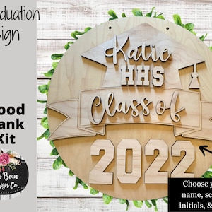 Personalized Graduation Name School Year Round Sign Cutout Shapes, Door Hanger Unfinished Wood Laser Cut, DIY, Many Size Options, Blank