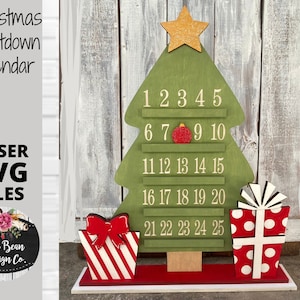 Compte à rebours pour l'arbre de Noël présente calendrier fichier laser SVG bois découpe numérique Glowforge