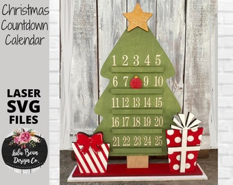 Cuenta regresiva para el árbol de Navidad presenta el archivo láser SVG del calendario Wood Digital Cutting Glowforge