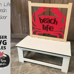 Summer Crab Beach Interchangeable Bench Backer SVG Laser Glowforge Digital Cut File Wood Cutting Shelf Sitter Sets