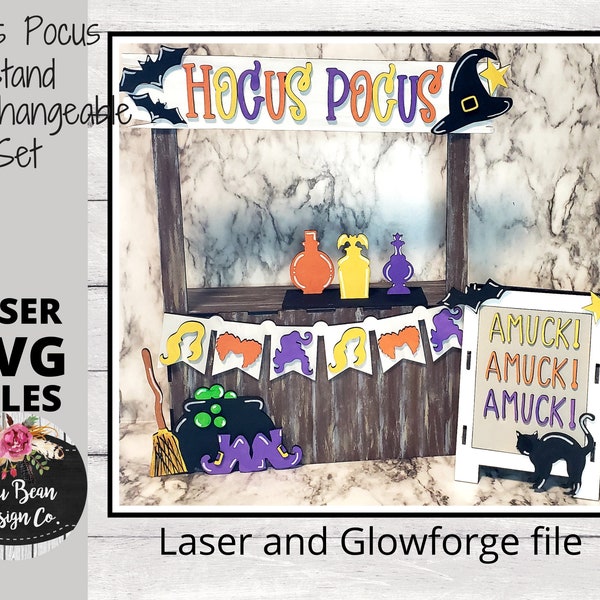 Hocus Pocus Halloween Witch Potion Market Stand Interchangeable SVG laser file Wood Digital Cutting Glowforge