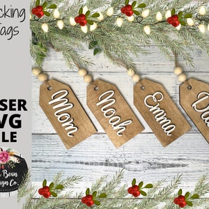 Stocking Name Tags Christmas SVG laser file Wood Personalized Digital Cutting Glowforge