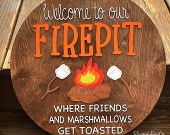 Fire Pit Sign Round Door Hanger Sign Cutout Shapes, Unfinished Wood Laser Cut, DIY Craft Supply, Many Size Options, Blank