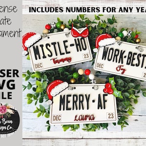 Grappige kerst ornament SVG-bestand nummerplaat Merry AF Mistle Ho werk Besti vriend vriendin gepersonaliseerde laser digitale Glowforge