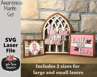 Ensemble de 3 manteaux interchangeables pour le cancer du sein, fichier SVG, modèle Glowforge en bois découpé au laser